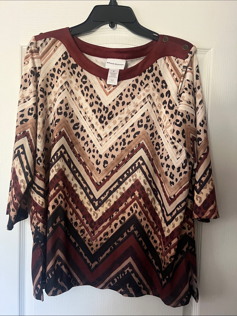 Alfred Dunner Chevron & Leopard Print Tunic in Rust and Beige